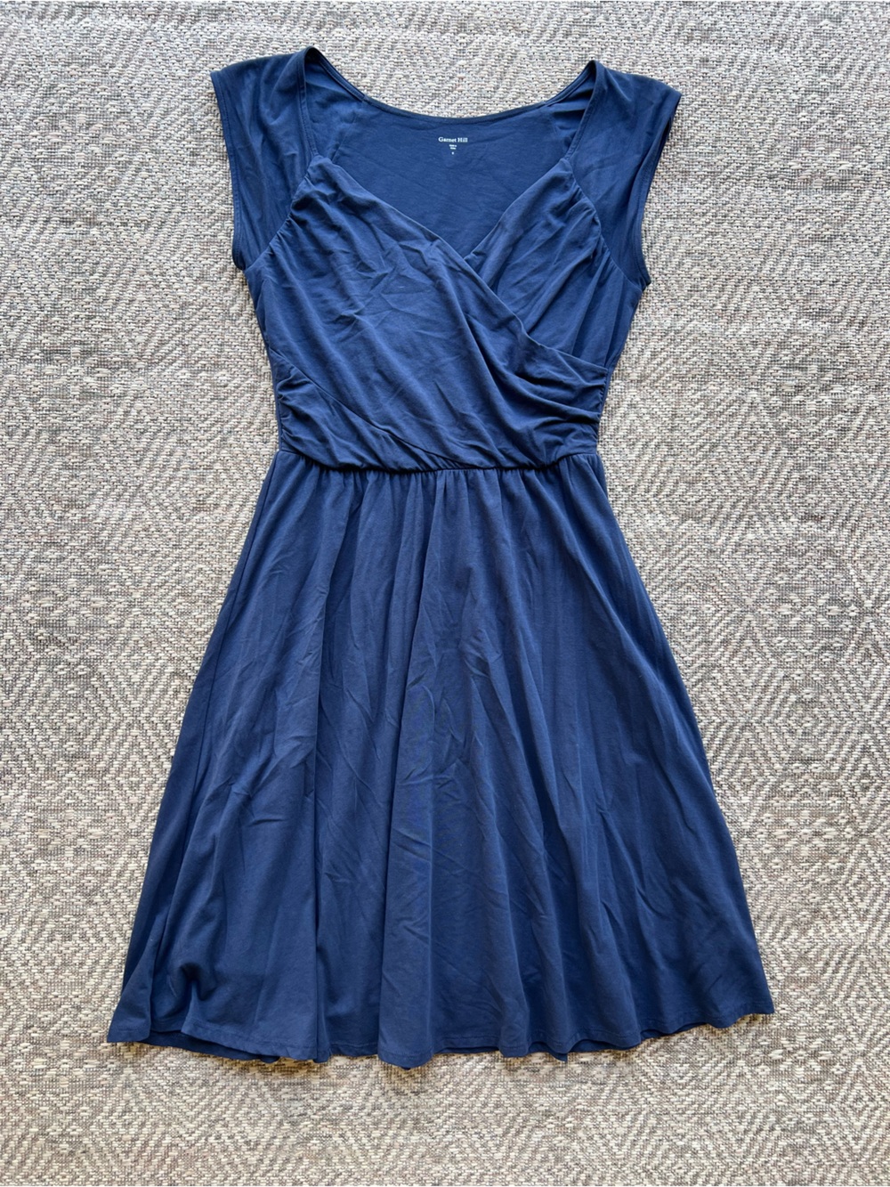 Garnet Hill Navy Blue Fit & Flare Dress Womens Small Midi Sleeveless